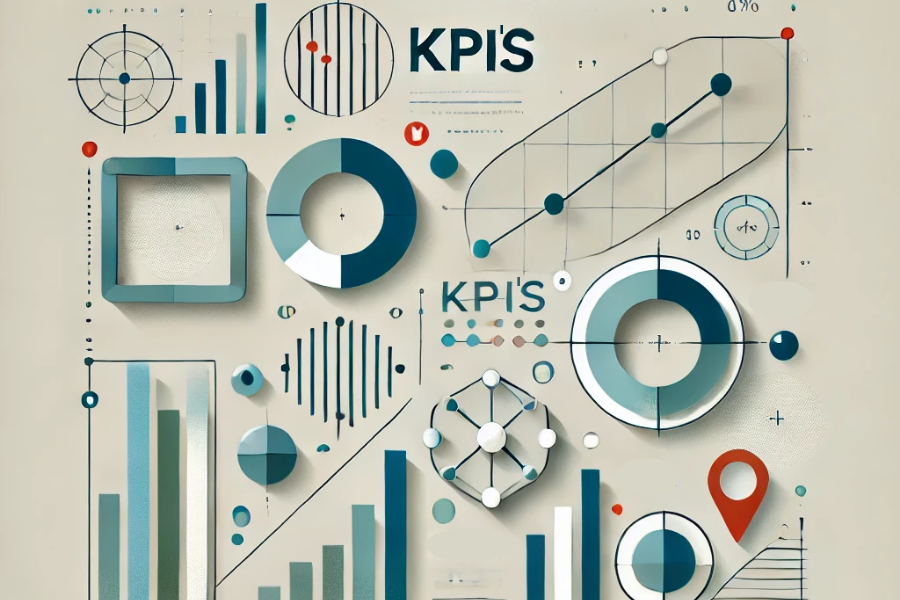 Diferentes tipos de gráficos com a palavra KPI's em destaque.