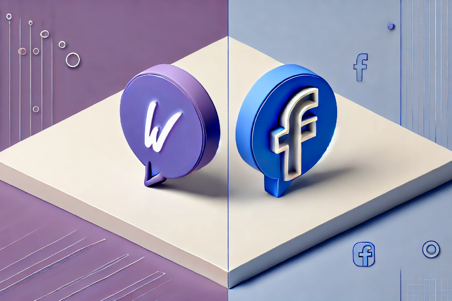 Logos similares do Woocommerce e Facebook em 3D, lado a lado